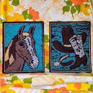 Pair of Cowboy Pebble Art Pieces - 1960’s